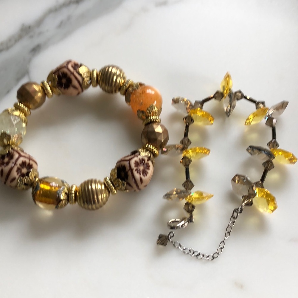 2 amber gold-ish beaded /glass brackets